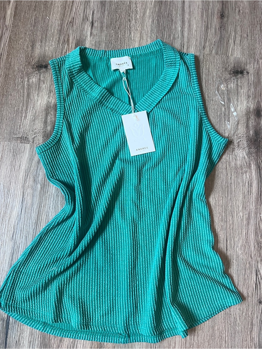 Andree Teal Ribbed V-Neck Tank